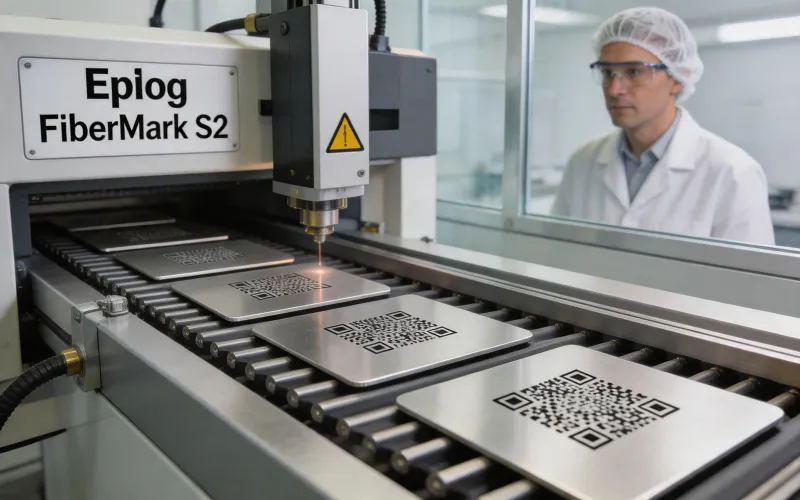 Medical device manufacturer marking aluminum UDI codes with Epilog FiberMark
